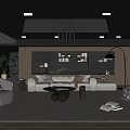 Modern Living Room Interior Design With Cozy Sofa Round Coffee Table And Wooden Bookshelf
