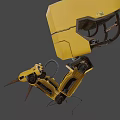 Yellow Cube Shaped Robot Creature With Camera Eye Mechanical Arms And Spiked Legs 3d model