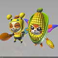 Cartoon Characters Featuring Yellow Headdress Smiling Face And Corn Shaped Figure With Colorful Wings