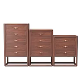 Set of Three Brown Wooden Chest of Drawers with Gold Handles and Sturdy Legs