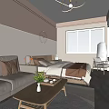 Cozy Apartment Interior Featuring Sofa Bed Wooden Coffee Table Pendant Light And Green Plant