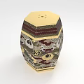 Decorative Octagonal Stool With Intricate Gold Red And White Patterns 3d model