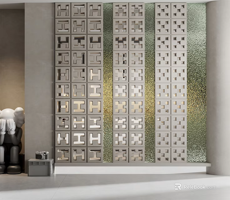 Elegant Modern Partition With Intricate Geometric Patterns Glass Insertions And Lighting Effect 3d model