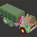 Green Military Truck With Canvas Covered Cargo Bed And Six Wheel Structure