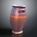 Hand Carved Brown Pottery Sculpture With Decorative Patterns Handle Orange Stripes And Claw Like Base