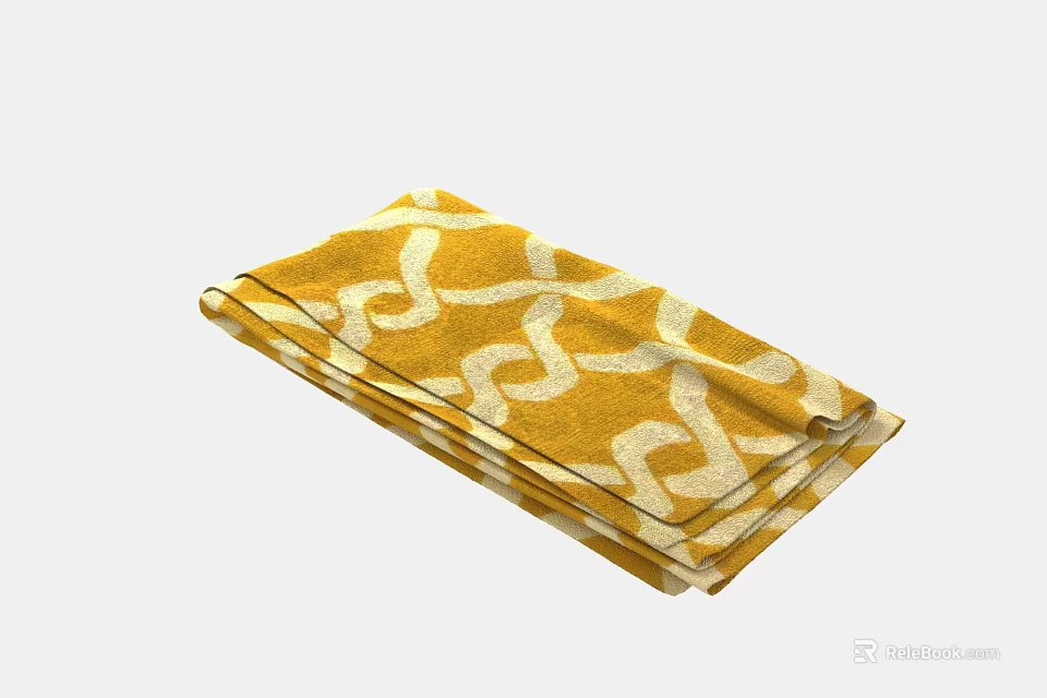 Decorative Yellow Square Rug With White Geometric Pattern And Folded Design 3d model