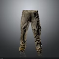 Beige Brown Workwear Pants With Distressed Texture Cuffed Ankles And Multiple Pockets 3d model