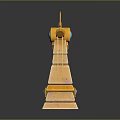 Ornate Stone Pillar With Golden Accents Blue Gem And Purple Banners