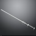 Sci Fi Lightsaber Weapon With White Blade And Silver Hilt On Dark Reflective Background