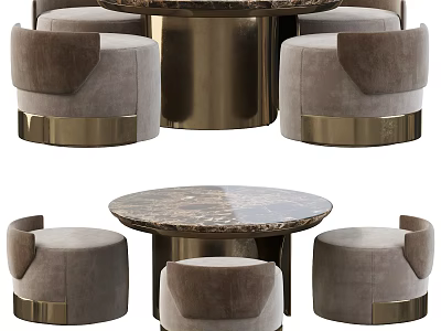 Modern Leisure Sofa Set With Gray Fabric Brass Base And Round Marble Table 3d model
