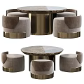 Modern Leisure Sofa Set With Gray Fabric Brass Base And Round Marble Table 3d model