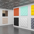 Exhibition Hall Showcasing Various Colored Textured Decorative Wall Panels And Designs 3d model