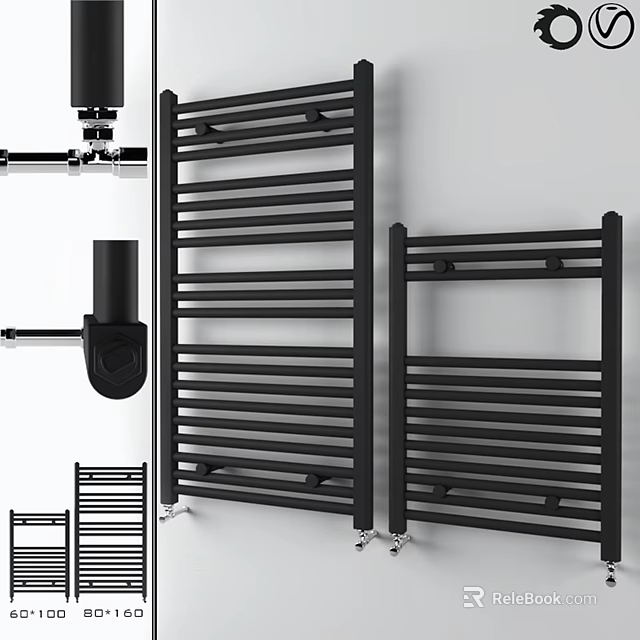 Modern Bathroom Accessories Black Heated Towel Rails with Wall Mounted Design 3d model 