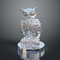 Silver Metallic Owl Sculpture With Intricate Carved Details And Decorative Base
