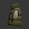 Khaki Quilted Puffer Vest With High Neck Button Front Sleeveless Design