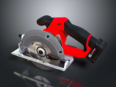 Handheld Electric Circular Saw Industrial Equipment With Red Black Design And Metal Base 3d model