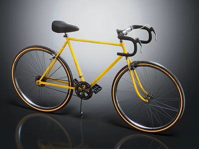 Modern Yellow Bicycle With Black Seat Handlebar And Orange Rimmed Wheels 3d model