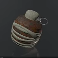 Reddish Brown Grenade Weapon Wrapped With Beige Cloth Straps Top Fuse And Metal Ring