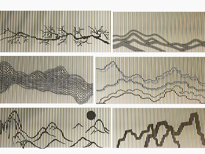 Decorative Feature Wall Designs With Linear Patterns Mountain Waves And Branch Motifs 3d model