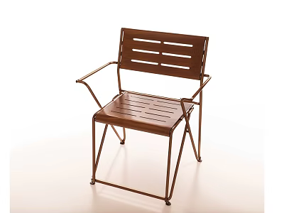 Modern Leisure Chair With Metal Frame Wooden Seat Backrest And Armrests 3d model