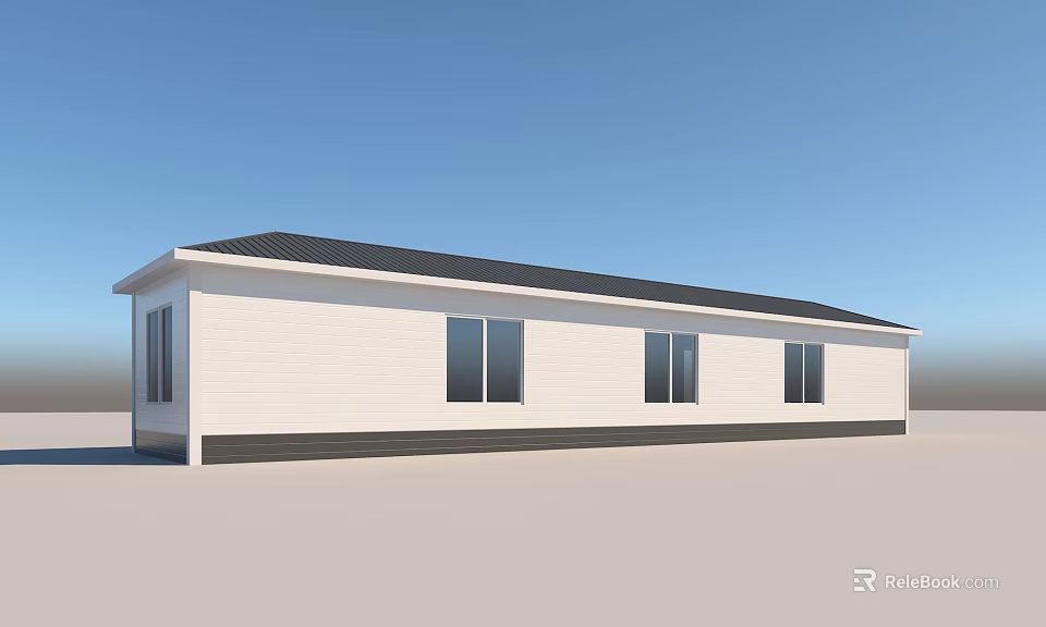 Modern Single Story House With White Exterior Black Roof And Multiple Windows 3d model 