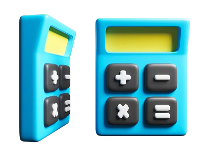 Two Blue Calculators With Yellow Display Black Buttons White Symbols And Different Angles 3d model