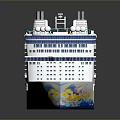 Luxury Cruise Ship Featuring Multiple Decks Green Lawn Area Modern Design And Blue Decor