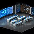 Dispatcher in command center monitoring room 3d model