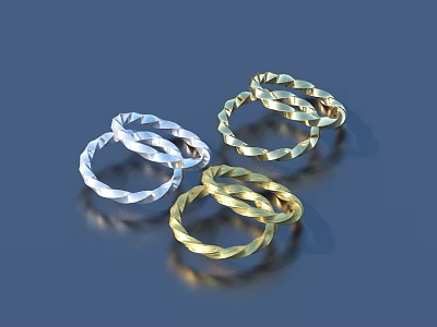Multiple Stylish Elegant Jewelry Rings With Silver And Gold Twisted Design 3d model