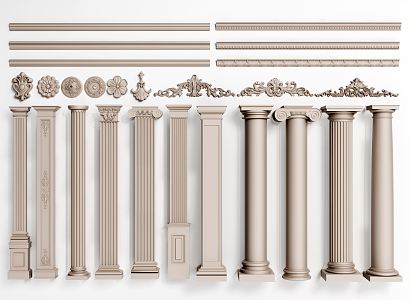 European Roman Column Roman Column Gypsum Line Carving 3d model