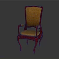 Red Frame Armchair With Orange Upholstery And Classic Curved Legs Design