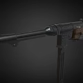 Classic Submachine Gun with Wooden Stock Metal Barrel and Tactical Grip on Black Background