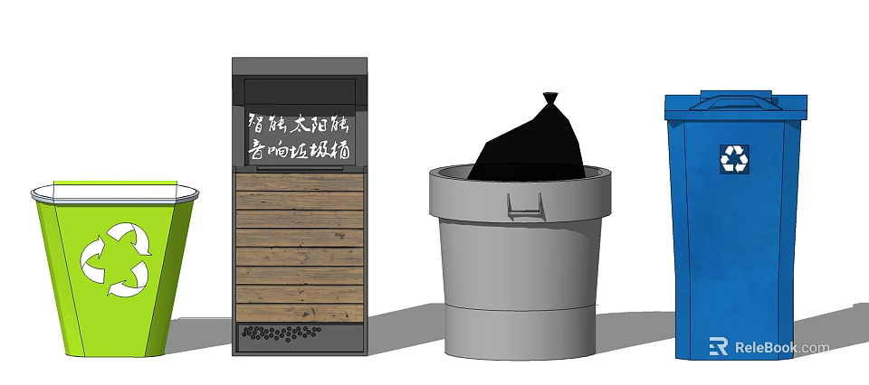 Public Facility Smart Solar Tracking Trash Bins With Sorted Design And Outdoor Use 3d model 