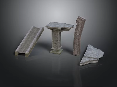 Stone Architectural Scene Components With Steps Pillar And Wall Blocks Design 3d model
