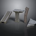 Stone Architectural Scene Components With Steps Pillar And Wall Blocks Design