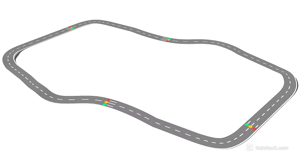 Kindergarten Curved Road Design With Traffic Lights And White Lane Lines 3d model 