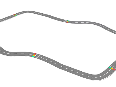 Kindergarten Curved Road Design With Traffic Lights And White Lane Lines 3d model