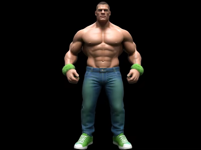 Muscular Shirtless Man With Green Wristbands Blue Jeans And Green Sneakers 3d model