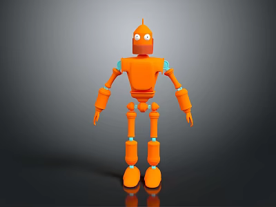 Orange 3D Cartoon Robot Model With Blue Joints And Limbs Standing Design 3d model