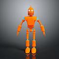 Orange 3D Cartoon Robot Model With Blue Joints And Limbs Standing Design