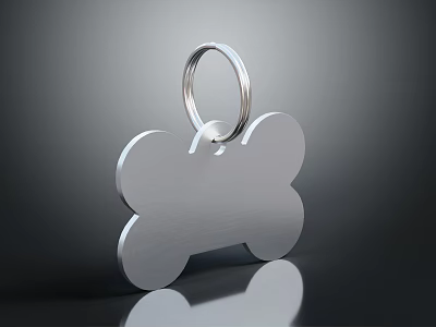 Silver Bone Shaped Pet Tag With Metal Ring And Smooth Shiny Finish 3d model