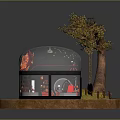 Future Architecture Dome Shaped Design With Transparent Glass Walls Red Seats And Natural Tree Element