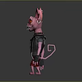 Pink Punk Style Creature Character With Spiked Ears Orange Eyes Black Vest Red Pants