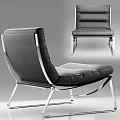 Modern Black Leather Leisure Chair With Stitched Design And Metal Frame