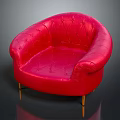 Elegant Red Tufted Single Sofa With Curved Armrests And Golden Metal Legs Design