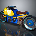 Blue And Yellow Motorcycle With C7R1 Logo And Brown Leather Seat Design
