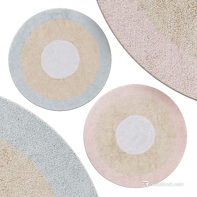 Soft Plush Square Rugs With Concentric Circle Patterns In Light Blue Beige And Pink 3d model