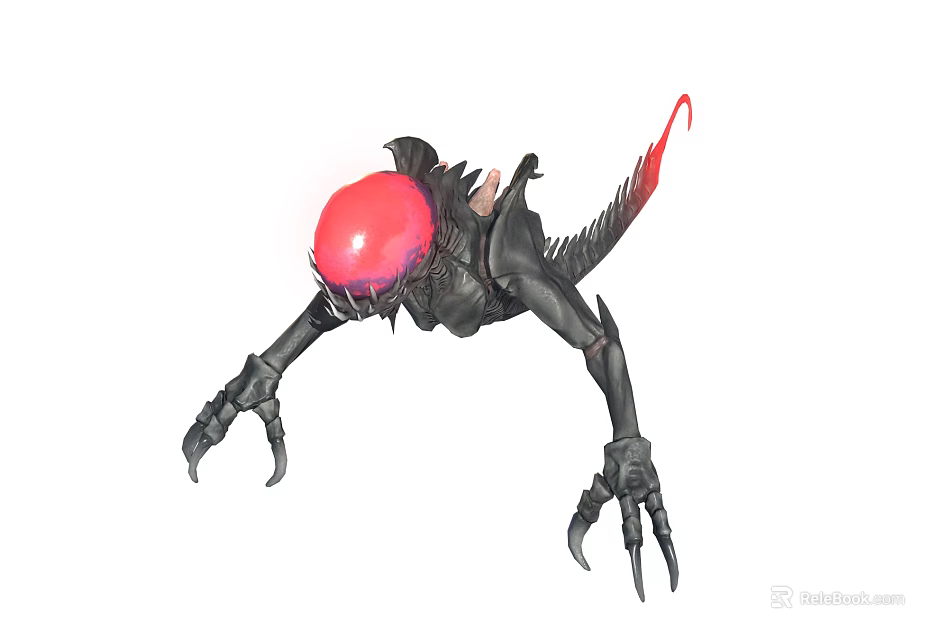 Black Monster With Red Glowing Orb Head Long Limbs Sharp Claws And Red Tipped Tail 3d model 