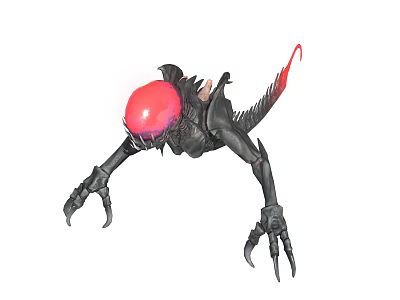 Black Monster With Red Glowing Orb Head Long Limbs Sharp Claws And Red Tipped Tail 3d model