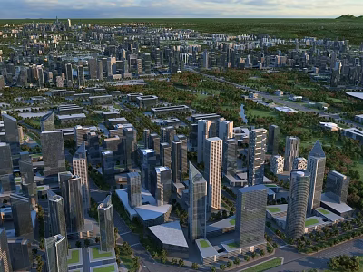 Aerial Urban Planning View Featuring Modern High Rise Buildings Green Spaces And Roads 3d model